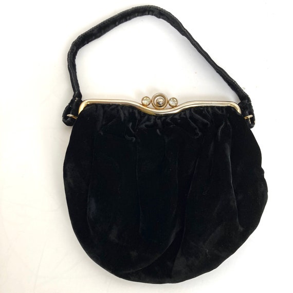 Vintage 1930’s Silk Velvet Handbag w/Rhinestone Cl