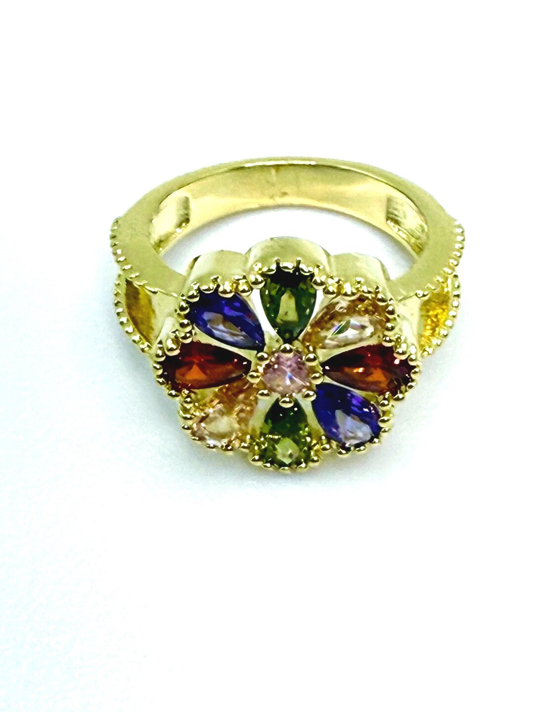 Multi Colored Flower Ring 18k Gold Plated - Etsy