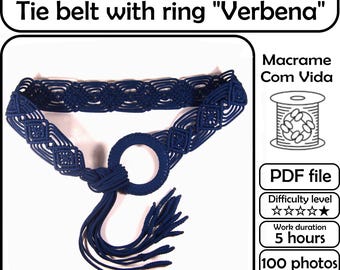 Macrame Belt Tutorial for Beginners, Tie Belt with Ring (PDF Pattern)
