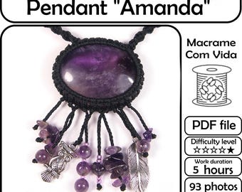 Macramékettingpatroon "Amanda", macramé-tutorial voor beginners, macramé-sieraden met stenen wikkel