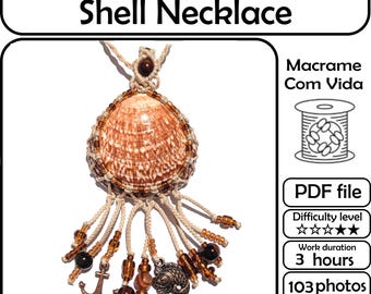 Macrame Seashell Pendant Tutorial, Beginner Jewelry (PDF Pattern)