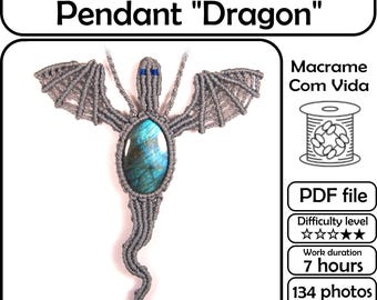 Macrame Dragon Pendant Pattern: Micromacrame Necklace Tutorial (PDF Pattern)