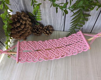 Macrame dollhouse hammock 1:12 scale, Mini hammock for doll, Pink dollhouse decor