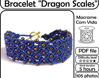 Macrame Pattern Bracelet "Dragon Scales", Micro Macrame Jewelry Tutorial