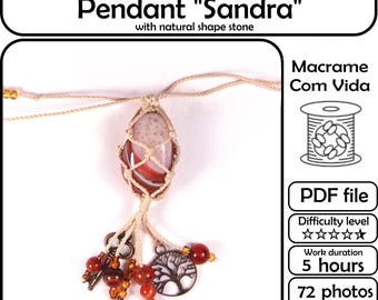Macrame pendant pattern "Sandra" Macrame wrapped stone tutorial