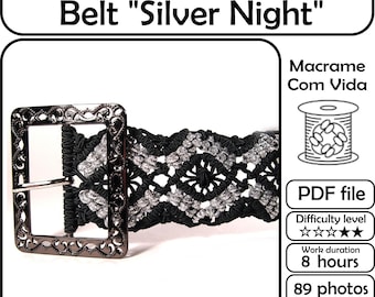 Macrame Belt Tutorial, Silver Night Design (PDF Pattern)