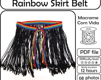 Macrame Rainbow Fringe Skirt Belt Tutorial, Beginner Pattern (PDF Pattern)