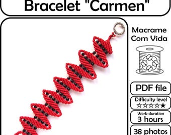 Macrame pattern Bracelet "Carmen", beginner macrame tutorial, easy macrame PDF bracelet tutorial
