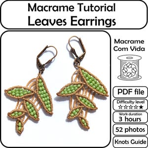 Makramee-Anleitung: Ohrringe mit Perlenblättern, Anfänger-Makramee-Muster, Schmuck aus Makrameeblättern