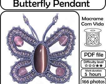 Makramee Anleitung für Schmetterling Anhänger, Makramee Ketten Muster, Makramee Schmuck DIY