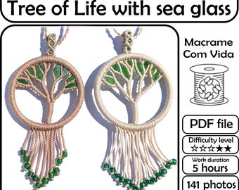 Macrame Tree of Life Pendant Tutorial, Sea Glass Necklace (PDF Pattern)