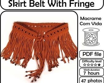 Macrame tutorial Skirt Belt with fringe, Easy macrame belt pattern