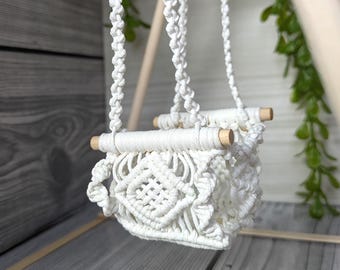 Miniature Macrame Doll Swing 1:12 Scale – Dollhouse Boho Hanging Chair, Macrame Dollhouse Furniture, Mini Swing for Dolls