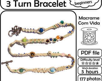 Схема макраме: браслет из трёх оборотов для начинающих, руководство по макраме для начинающих, руководство по микромакраме для украшений