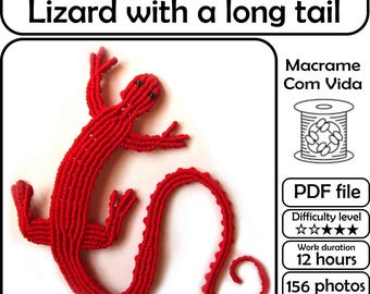 Macrame Tutorial Lizard with long tail, PDF tutorial, Step by step macrame pattern
