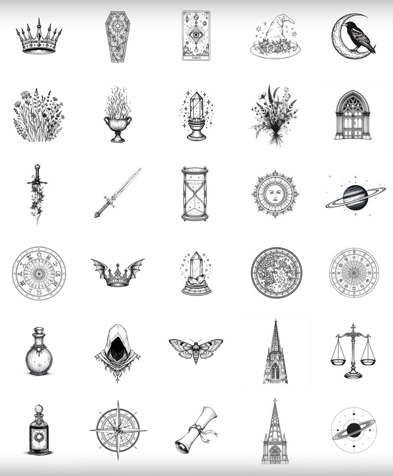 Witchy Gothic Procreate Stamp | Occult, Alchemy Line Art Brush Set for ...