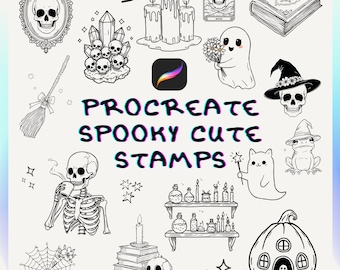 Procreate Spooky Cute Stamps | Cute Skulls, Ghosts & Flowers | Procreate Illustrations | Tattoo Stamp Digital Art Brushes for iPad Brushset