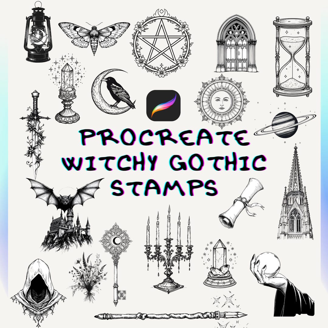 Witchy Gothic Procreate Stamp | Occult, Alchemy Line Art Brush Set for ...