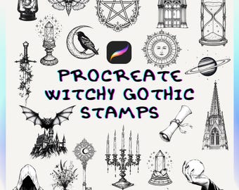 Witchy Gothic Procreate Stamp | Occult, Alchemy Line Art Brush Set for Tattoo Artists & Illustrators | Digital Art Brushes for iPad Brushset