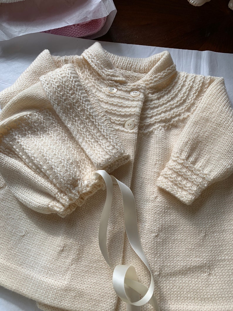 Ready to Ship Truly Heirloom Quality Vintage Style Cream Italian Merino Coat and Bonnet age 3 to 6 months