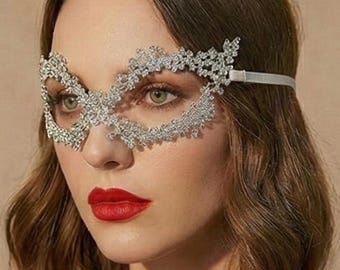 Rhinestone Lace Masquerade Mask – Elegant Bridal Costume Accessory