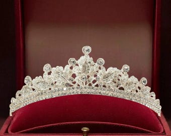 Tiara plateada con diamantes de imitación – Corona de princesa de cristal, tocado para baile de graduación