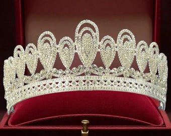 Tiara de reina con diamantes de imitación dorados – Elegante corona de boda de cristal