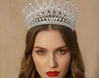Tiara de corona de reina con diamantes de imitación de cristal, tocado nupcial, tocado de boda
