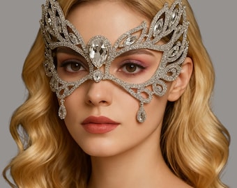 Luxury Crystal Rhinestone Masquerade Mask – Women's Costume Mask for Ball, Wedding, Party, Halloween | Sparkly Venetian Mask