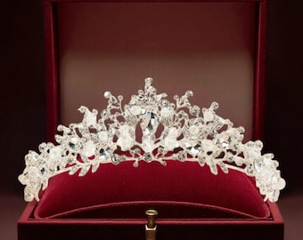 Tiara nupcial de cristal – Corona de boda con diamantes de imitación plateados