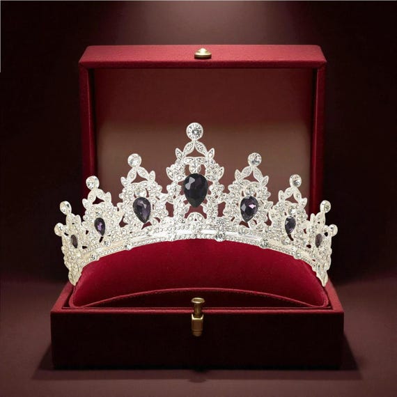 Silver Baroque Queen Tiara – Black Crystal Gothic Bridal  display picture 1