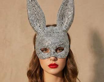 Máscara de conejito de cristal con diamantes de imitación: tocado brillante para disfraz de fiesta