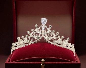 Tiara de ramas con diamantes de imitación plateados – Corona de boda de cristal en forma de lágrima