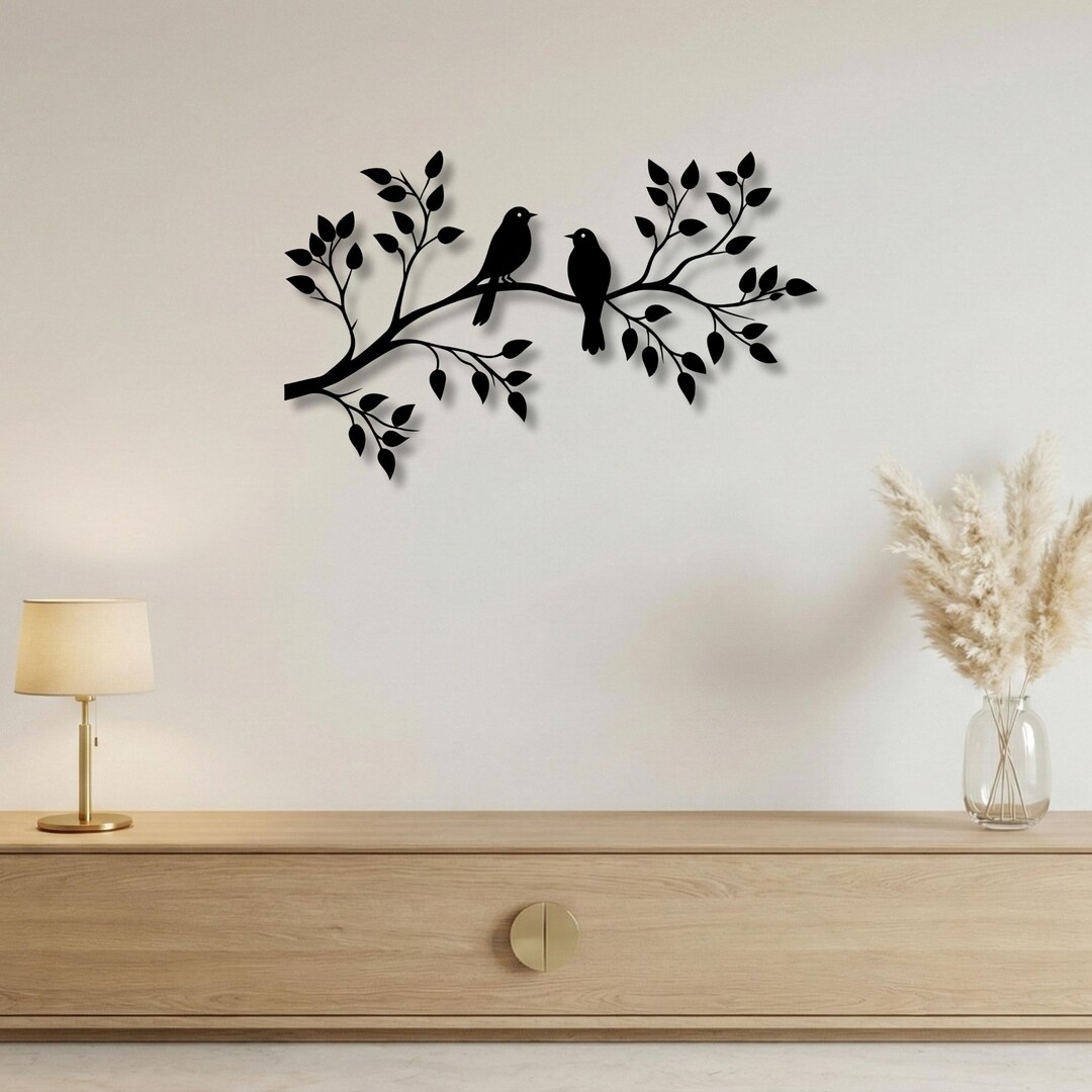 Metal Wall Art – Love Birds on Branch, Modern Minimalist Decor – Black ...