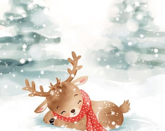 Baby Rentier druckbare Wandkunst - Digital Download, Winter Wald Kinder Zimmer Dekor