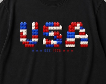 USA Bauziegelsteine Dad T-Shirt, coole USA 4 Juli Shirt, trendige USA Bauziegelsteine T-shirt, Sommer Bauziegelsteine Est. 1776 Tee