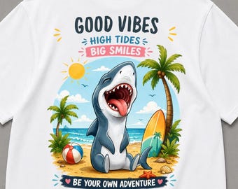 Retro Sommer Good Vibes Haifisch-Shirt, Ozean-Raubtierhai-T-Shirt, cooler Seehai-T-Shirt, lustiges Haifisch-Liebhaber-Geschenk-T-Stück, Strand-Sommer-T-Shirt