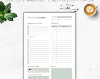 Tages-Kalender: Minimalistisch, undatiert, A4 A5 Letter (Digitaler Download)