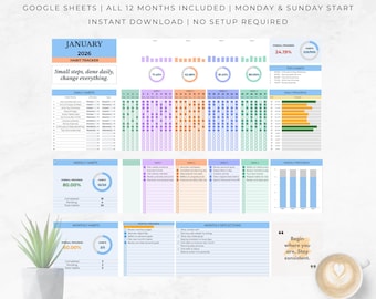 2026 Habit Tracker Google Sheets | Montag/Sonntag Start (Digitaler Download)