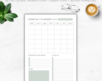 Druckbarer Monatsplaner, undatiert (digitaler Download)