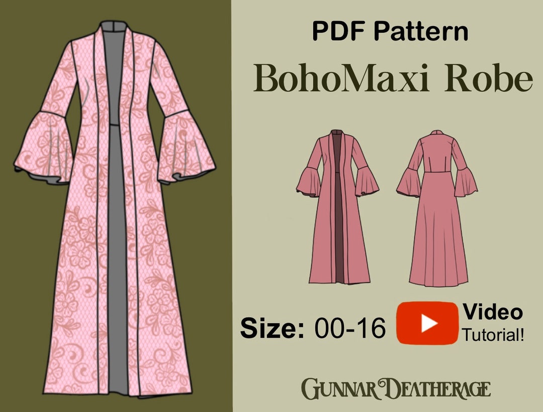 Long Boho Robe | INSTANT DOWNLOAD | Duster Kimono | PDF Sewing Pattern ...