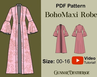 Long Boho Robe | INSTANT DOWNLOAD | Duster Kimono | PDF Sewing Pattern | Beginner Pattern | Beach Cover Up | Long Bridal Robe| Wedding