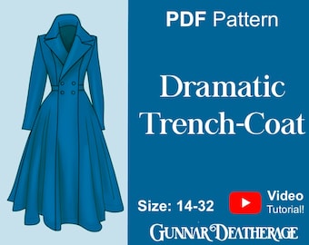 Lange trenchcoat | DIRECT DOWNLOADEN| Getailleerde volledige rok| PDF-naaipatroon voor beginners| Herfst-winterjas | Afdrukbaar patroon in grote maten |