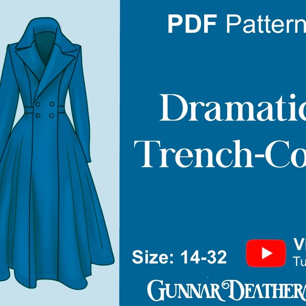 Durchgehende Trenchcoat | SOFORTIGER DOWNLOAD | Ausgestattet Voller Rock | PDF Schnittmuster für Anfänger | Herbst Winter Jacke |Herbst Druckbares Muster|