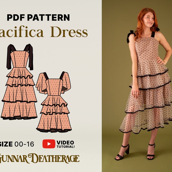 Robe à volants d'inspiration vintage à volants | TÉLÉCHARGEMENT IMMÉDIAT | Patron de couture pour débutants|Bal de promo| Robe d'invitée de mariage| Patron PDF | Midi | Longueur du thé