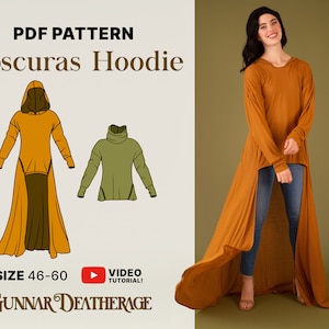 Long Hoodie Sewing Pattern | Large Hood | INSTANT DOWNLOAD | PDF Sewing Pattern | Unisex | Cowl Neck | Beginner Sewing Pattern | Easy