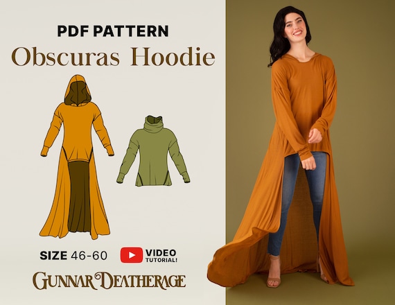 Long Hoodie Sewing Pattern | Large Hood | INSTANT DOWNLOAD | PDF Sewing Pattern | Unisex | Cowl Neck | Beginner Sewing Pattern | Easy