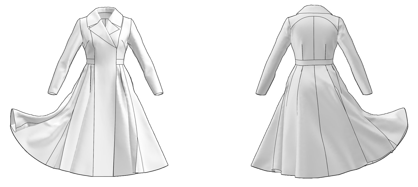 Full-length Trench Coat | INSTANT DOWNLOAD| Fitted Full Skirt