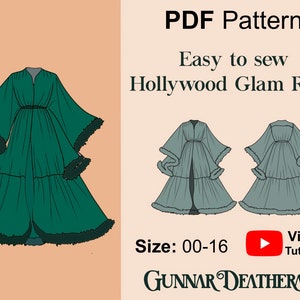 Widow Robe Pattern | INSTANT DOWNLOAD | Printable Sewing Pattern | Old Hollywood Dressing Robe | Easy Sewing Pattern | Kimono Robe | Bridal
