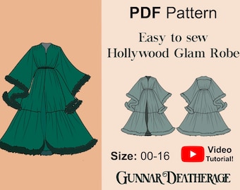 Widow Robe Pattern | INSTANT DOWNLOAD | Printable Sewing Pattern | Old Hollywood Dressing Robe | Easy Sewing Pattern | Kimono Robe | Bridal